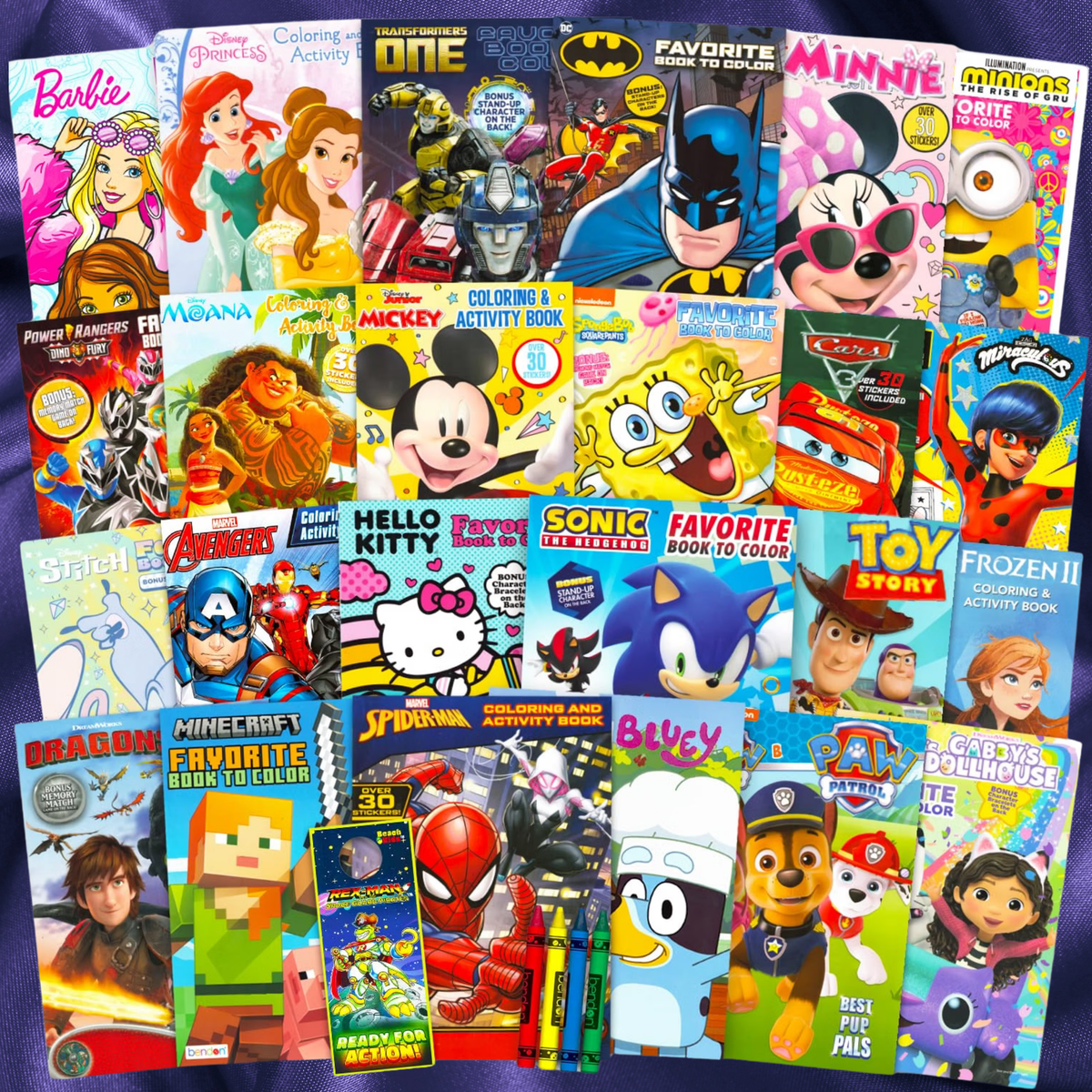 Coloring Books for Kids Ages 4-8 (24 different books) Disney, hello kitty, DC, minions, spongebob etc