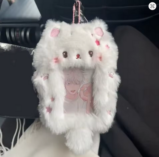 Plush Photocard Holder Pink and White cat