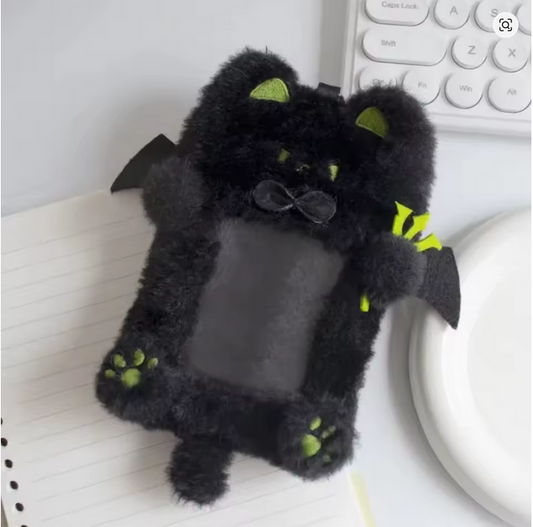 Plush Photocard Holder Black and green cat