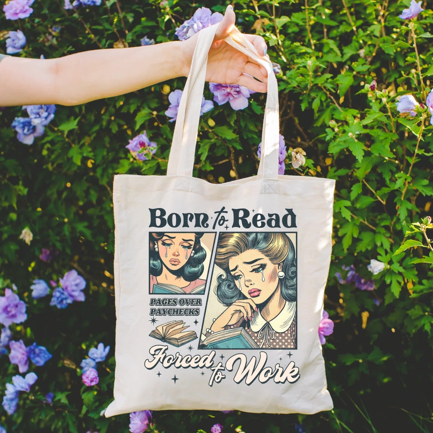 Born to read forced to work Double sided tote bag